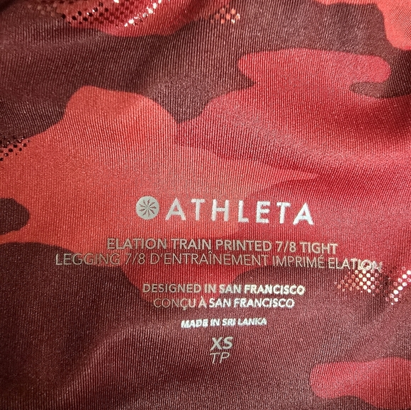 Athleta Red Camo 7/8 Tight Leggings Womans Size Xsmall Highwaisted - Picture 5 of 7